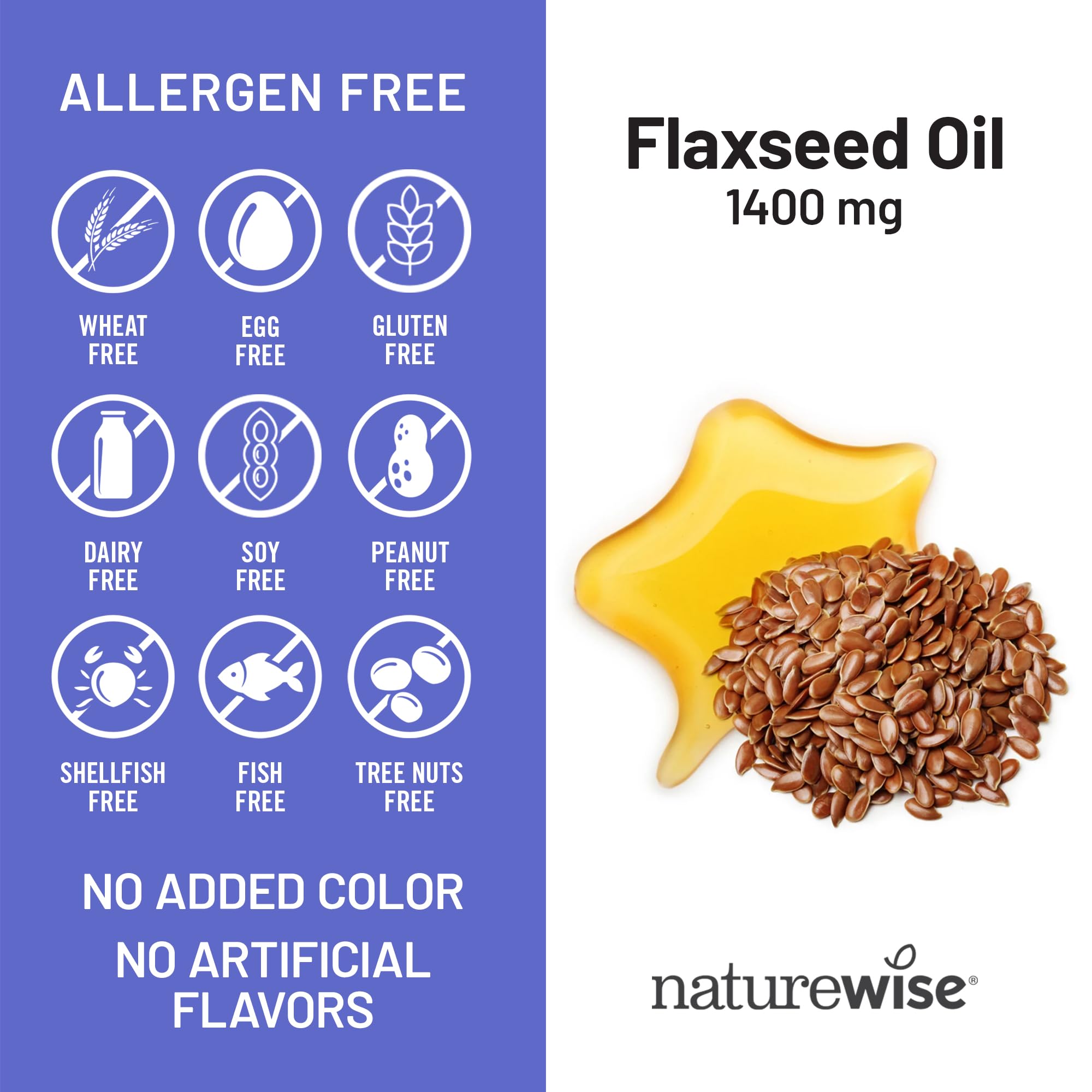 NatureWise Flaxseed Oil 1400 mg, Fish Free, High Potency Omega 3 with 812 mg ALA, Dietary Supplement for Heart Health Support - Organic, Cold Pressed, Non-GMO - 120 Softgels[120-Day Supply]