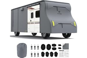 Fonzier Heavy Duty 7 Layers Class C RV Cover Anti-UV for 29’-32’ Motorhome Breathable Rip-Stop with 2Pcs Long Straps & Gutter Spout Covers - Dark Gray