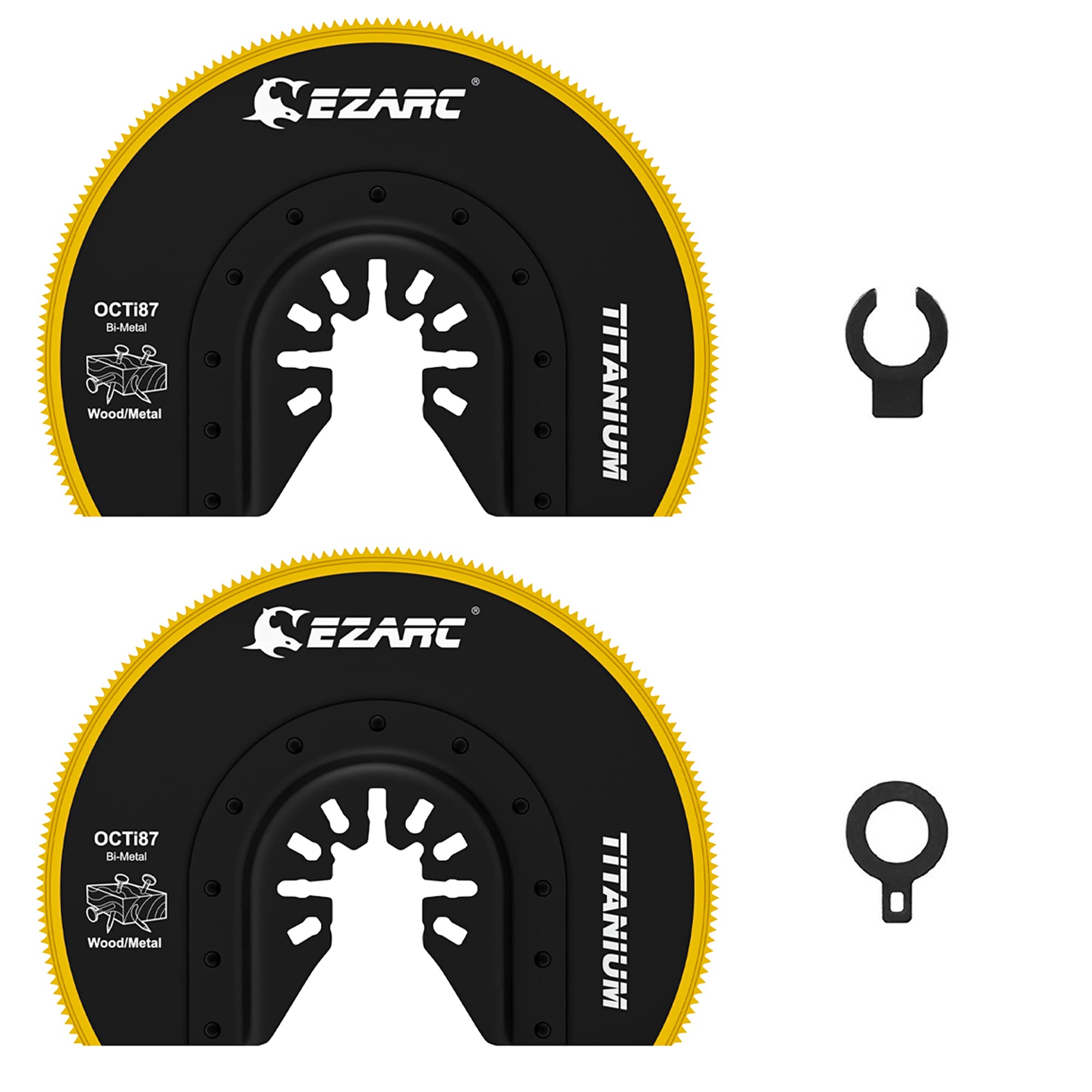 EZARC Oscillating Multitool Blades Titanium, 2PCS Semi Circle Flush Cut Oscillating Saw Blades for Wood Metal Nails Screws Cutting, Universal Quick Release Oscillating Tool Blades Kits