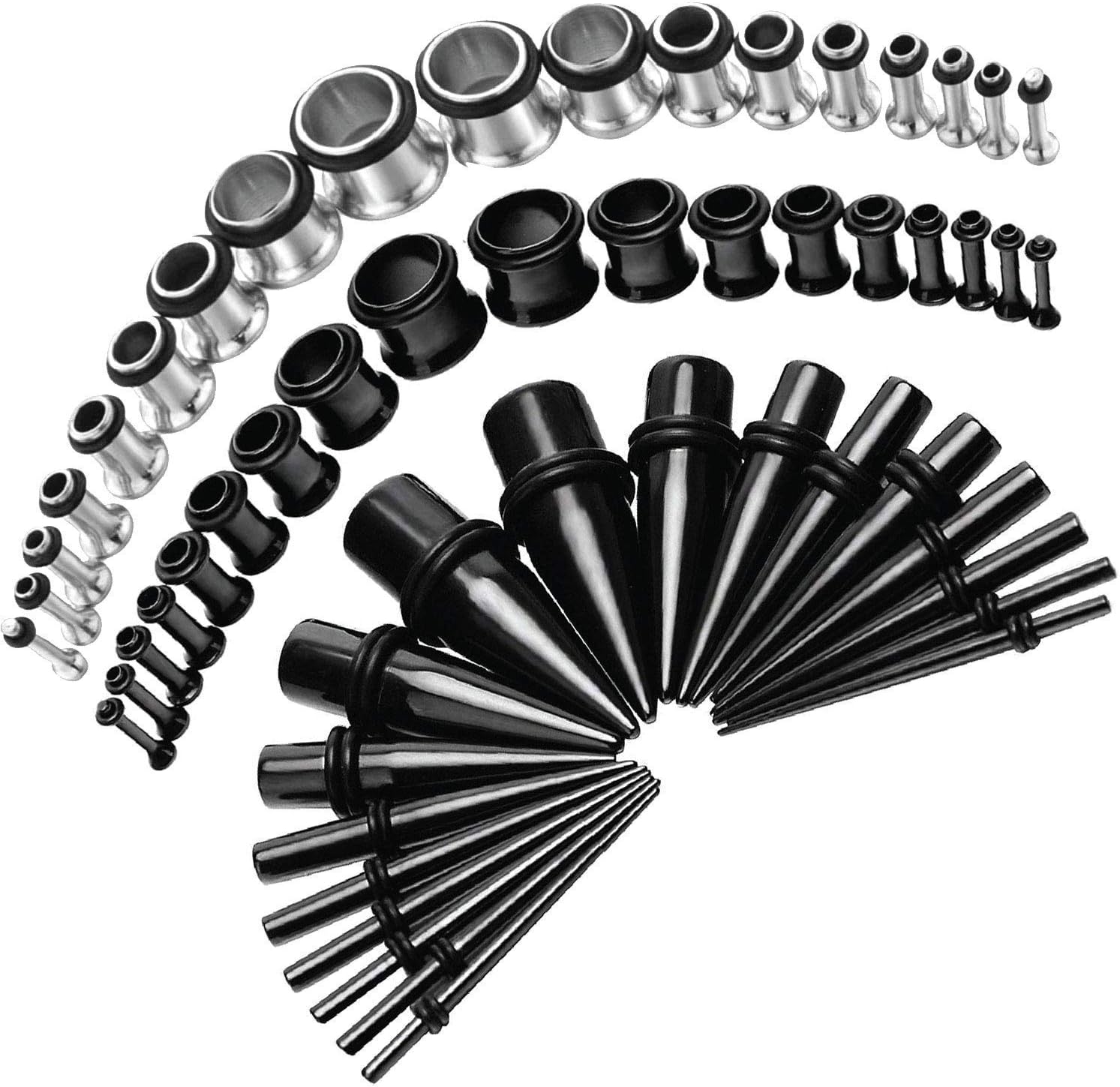 54pcs Ear Stretching Kit 14G-00G Tapers &Tunnels Hollow Stainless Steel Gauges Expanders Set for Women Men Body Piercing Jewelry