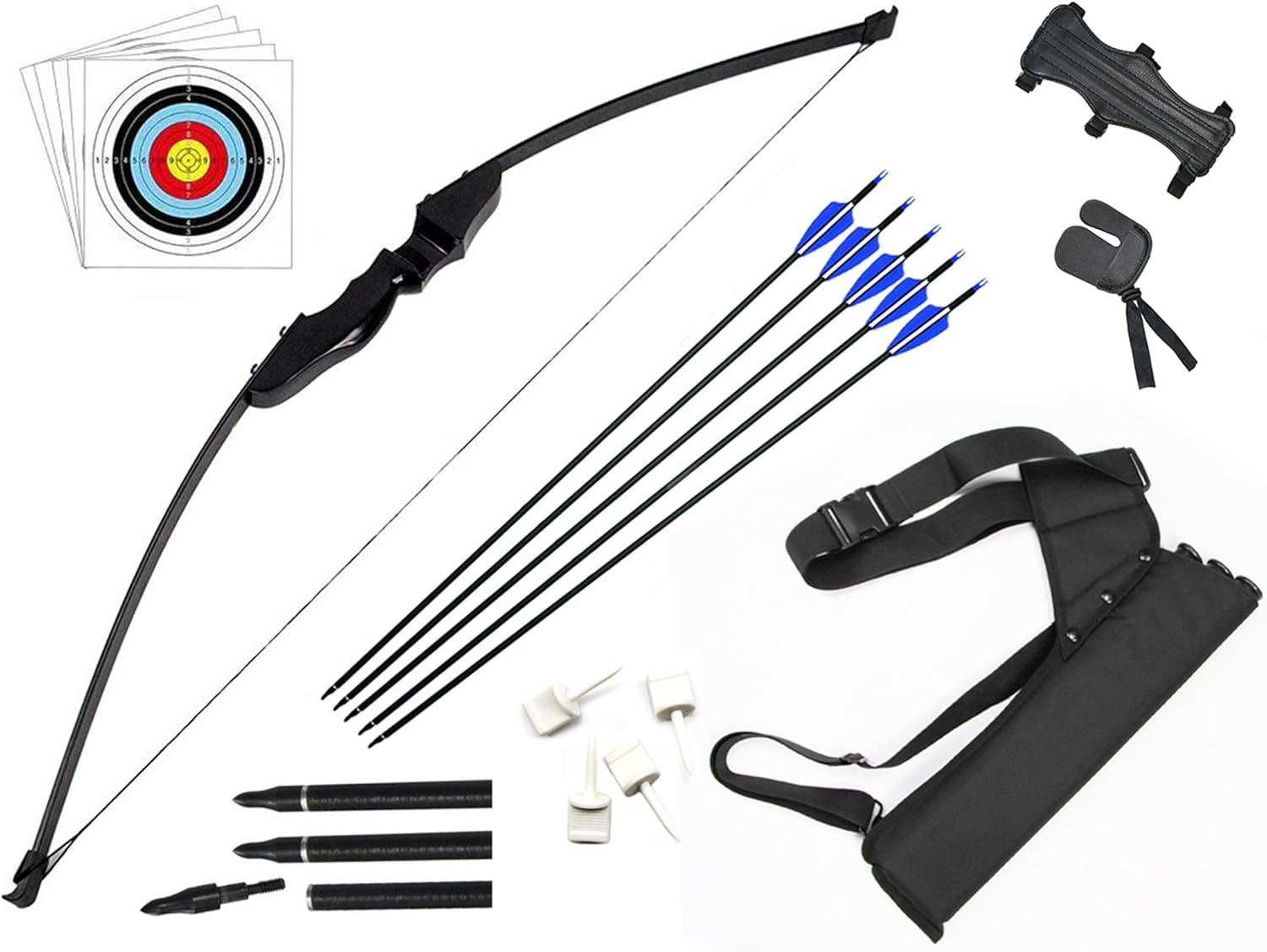 dostyle Recurve Pfeil und Bogen Set Outdoor Bogenschießen Jagd Schießscheiben Training Langbogen mit Pfeilköcher (40 LB)