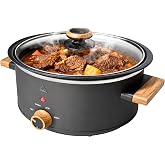 LoftyChef 3-Quart Small Electric Slow Cooker, 3 Heat Settings, Manual Dial | Lightweight Aluminum Inner Pot, Easier to Lift Than Ceramic Pots, Dishwasher-Safe Pot &amp; Glass Lid, Ideal for 1-2 People