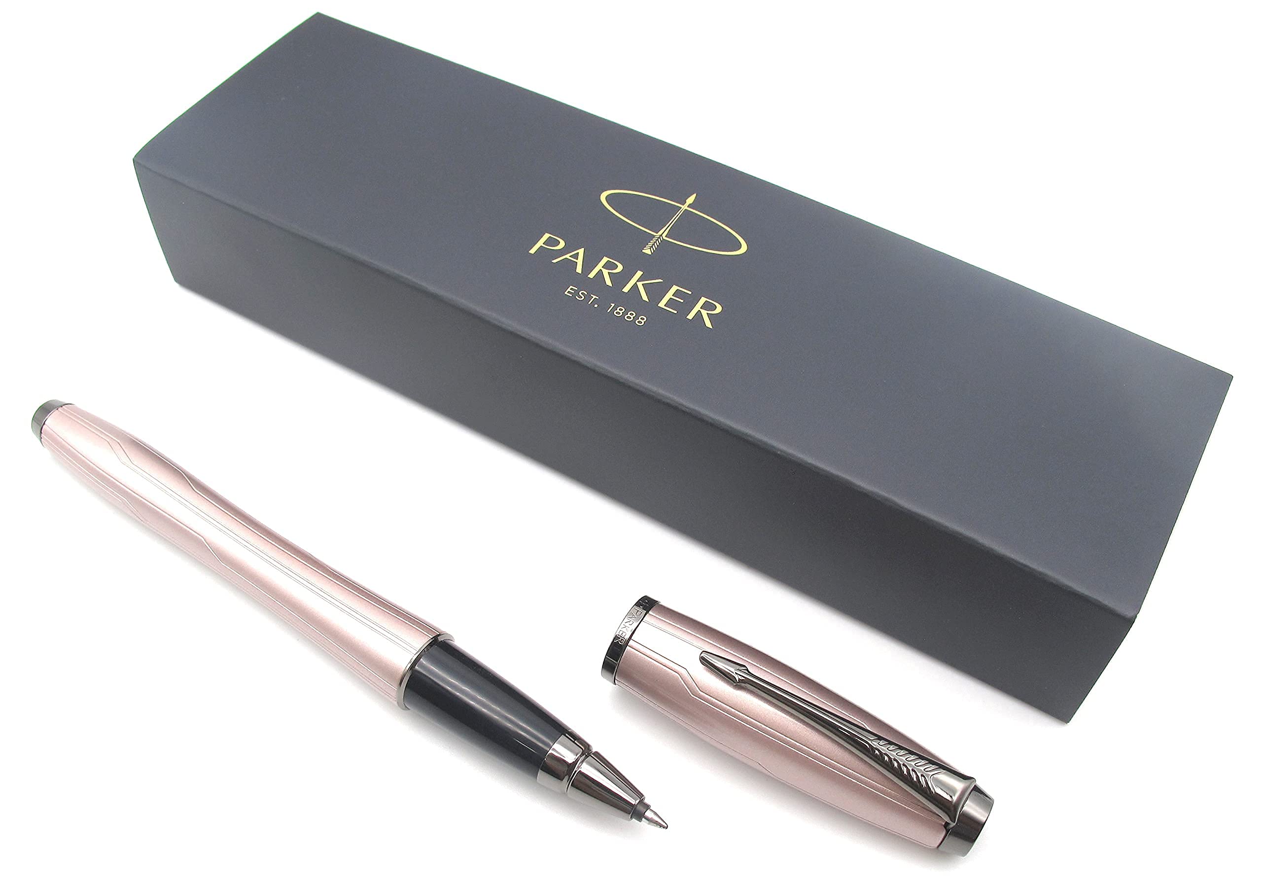 Parker Urban Premium Metal Rollerball Pen - Metallic Pink Pastel Chiselled with Gunmetal Trim - Black Ink - Gift Boxed