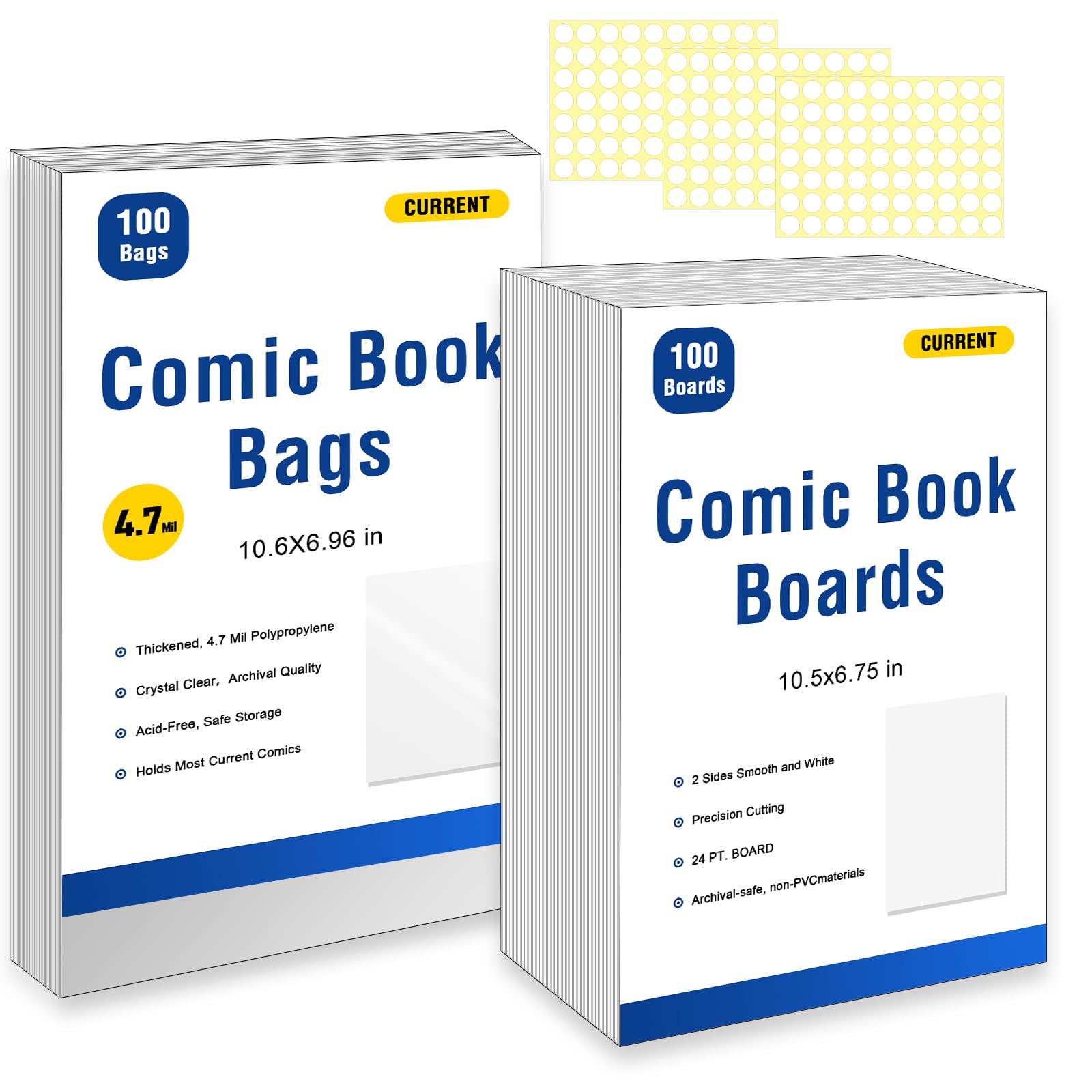 Photo 1 of 100ct Current Comic Book Bags and Boards-Reusable Boards,Bags 4.7 Mil Acid-Free Crystal Clear?100 Comic Book Sleeves and 100 Thick Comic Book Boards?Archival Quality?Applicable to Most Comic Books
