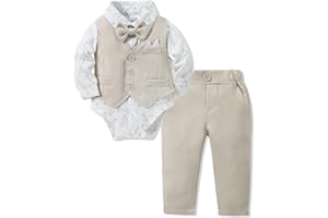 YALLET Baby Boy Outfits Formal Long Sleeve Removable Bowtie Shirts + Vest Infant Suit + Pants with Pockets Dress Outfit