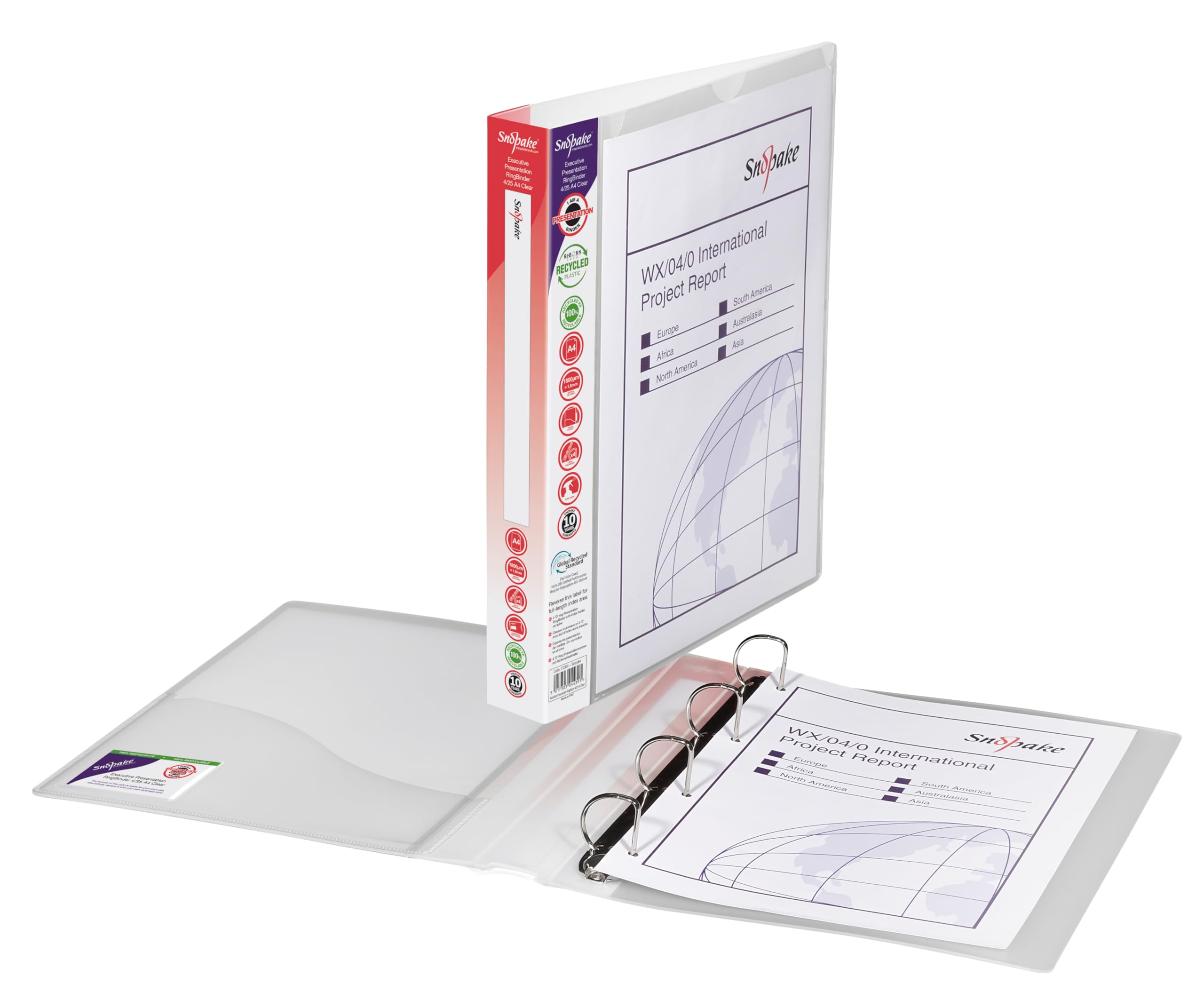 Snopake A4 4 D-Ring 25 mm Executive Presentation RingBinder – Clear [Pack of 1] Ref: 13386s