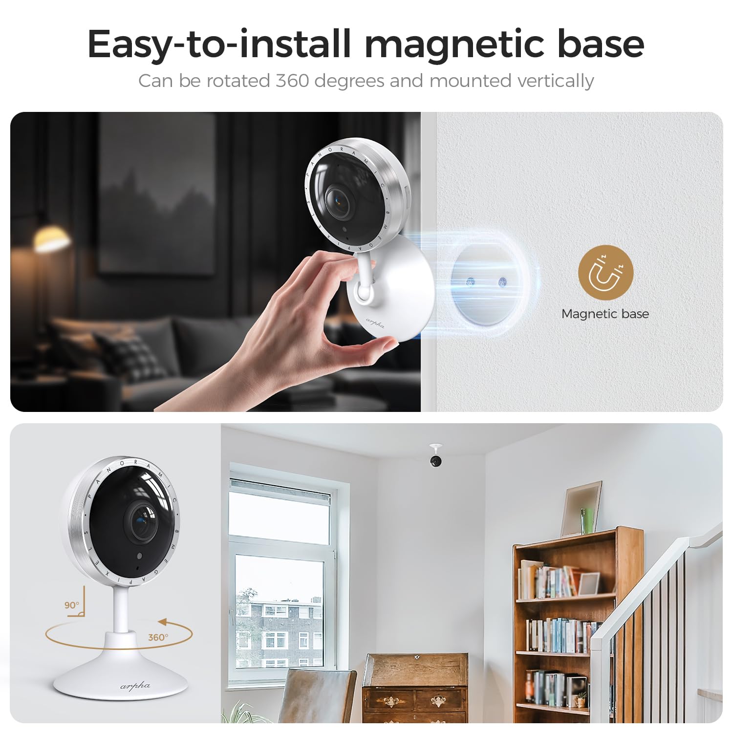 ARPHA 4K Indoor Security Camera, WiFi Pet Camera for Home Security with PIR Human Detection, Sound Detection, Night Version Two-Way Talk, Support TF Card & Cloud Storage