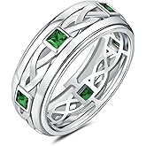 SweetJew Mens 925 Sterling Silver Blue Gemstone Wedding Band Pave Sapphire Princess Cut Engagement Ring For Him Size 7-14