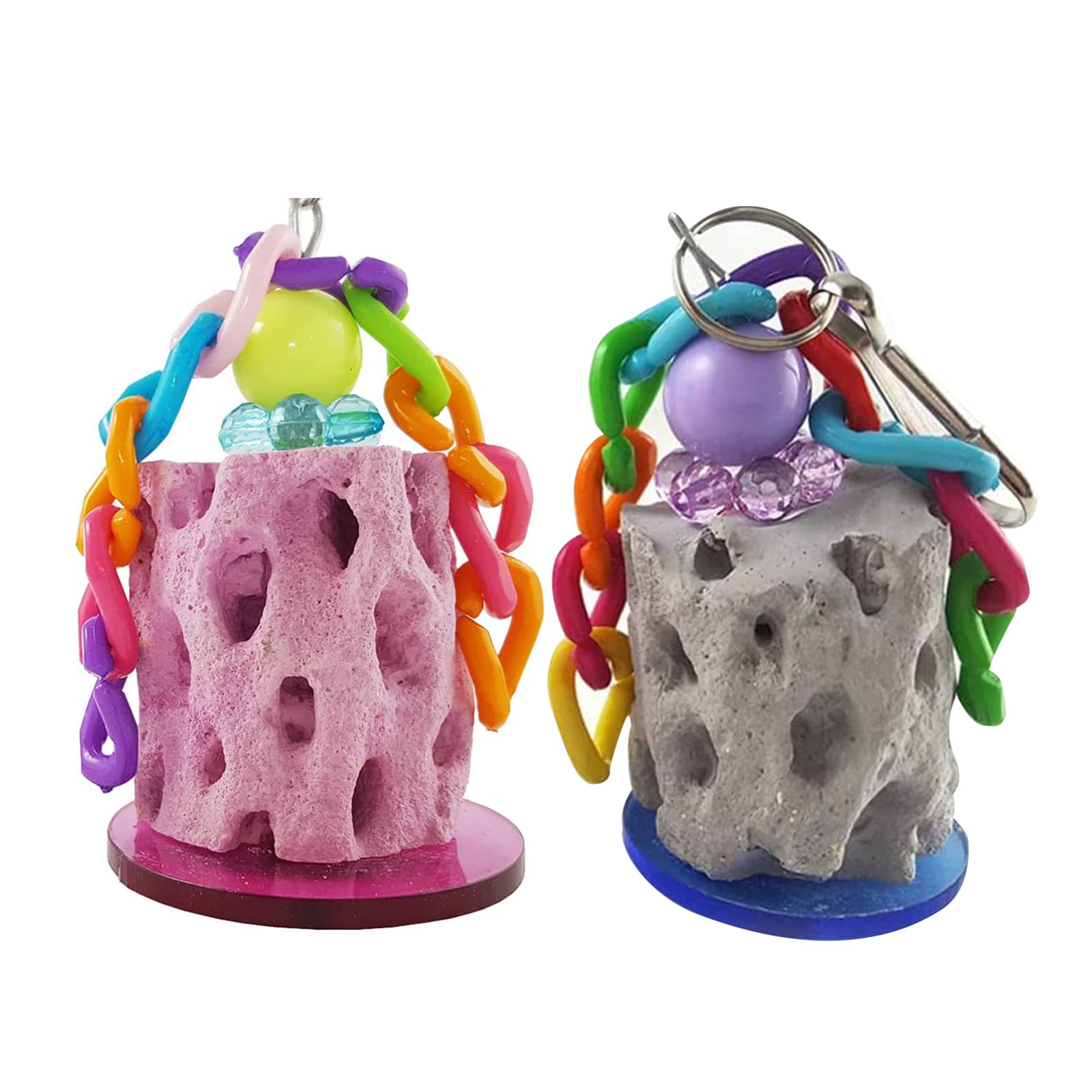 PengLAI 2 Pcs Parrot Chew Toy - Calcium Stone Hanging Chew Toy for Macaw, African Grey, Cockatiel (Random Color)