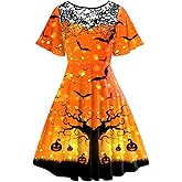 AOBUTE Women Halloween Dress Lace Flutter Sleeve A-Line Party Dresses