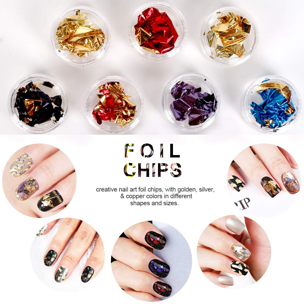 5 box 11440pcs Nails Rhinestones and 36 Pots Foils Flakes, Teenitor professional Nail Decoration with Gems for Nails Stud Foil for Nails Art: Beauty