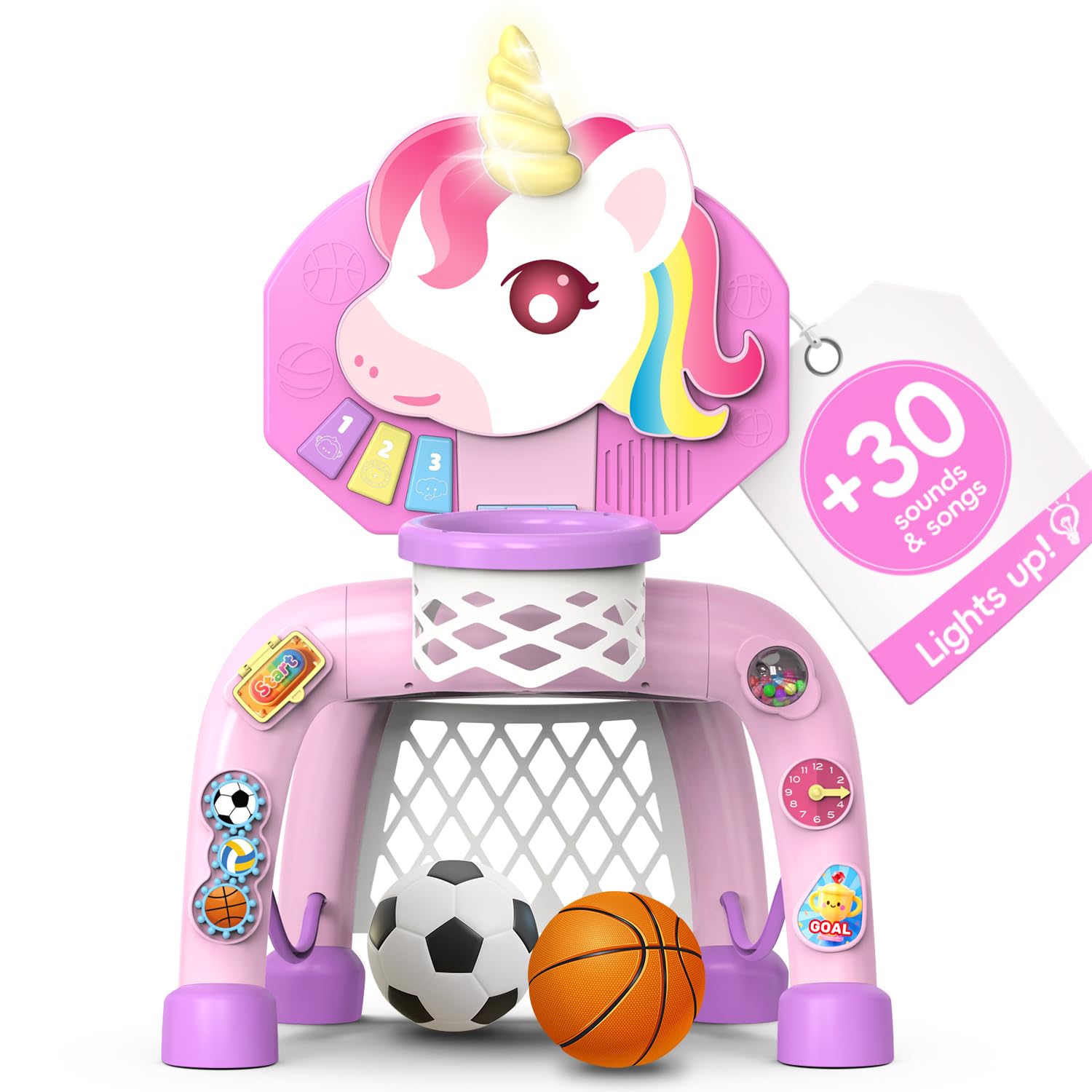 Photo 1 of Toddler Basketball Hoop & Soccer Goal? Baby Toy for 1 2 3 Year Old Girls, Kids Activity Center Toys with Light & Music,Unicorn Toys for Girls 12-18-36 Months, Christmas Birthday Gifts for Ages 1-3