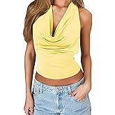 Mstaad Women Halter Top Sexy Backless Tank Tops Cowl Neck Summer Going Out Outfits Cami Tops