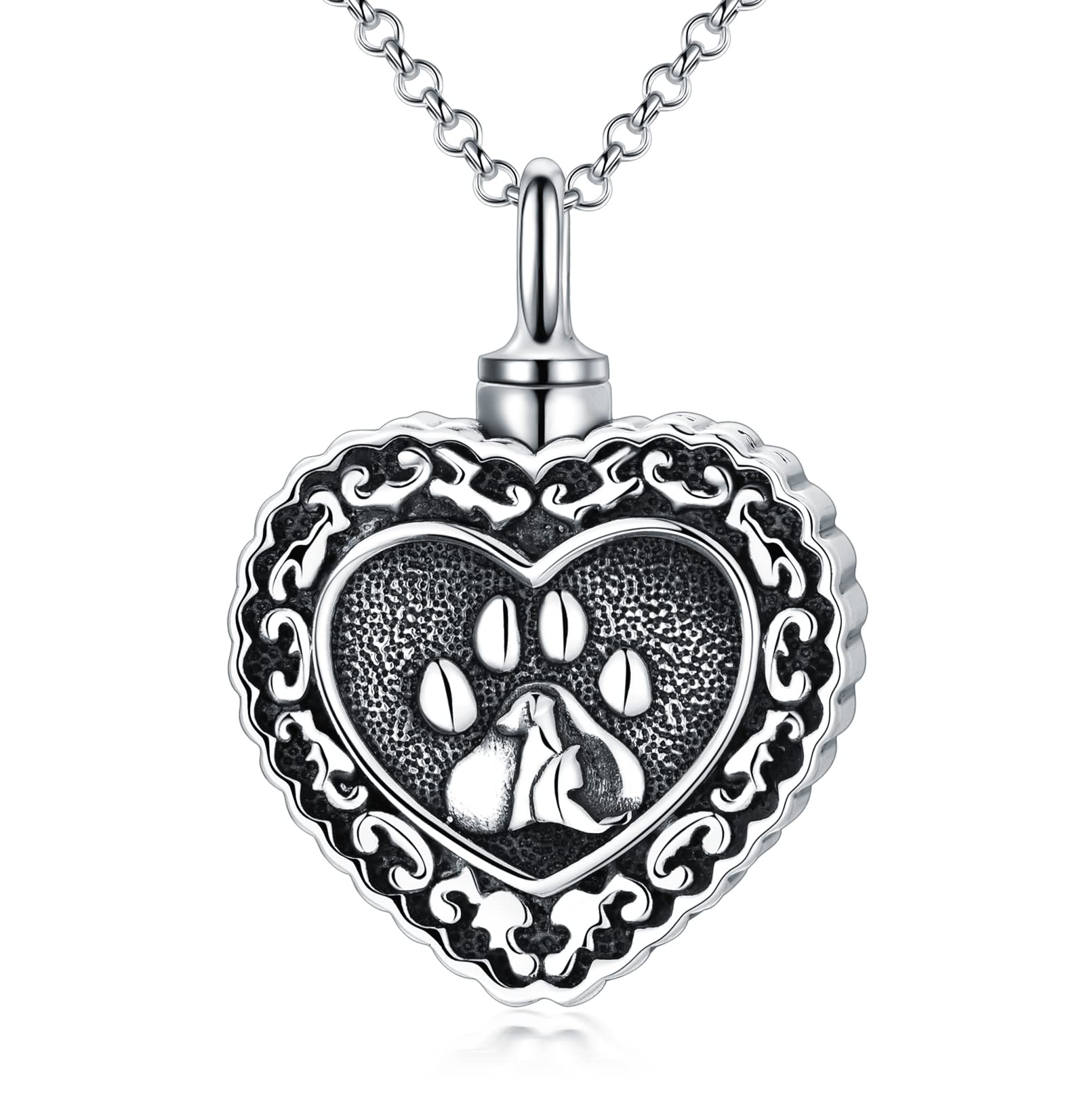 Pet Urn Necklace for Ashes Sterling Silver Cat Dog Cremation Pendant Necklace Ashes keepsake Memorial Jewellery Gifts for Women Girls