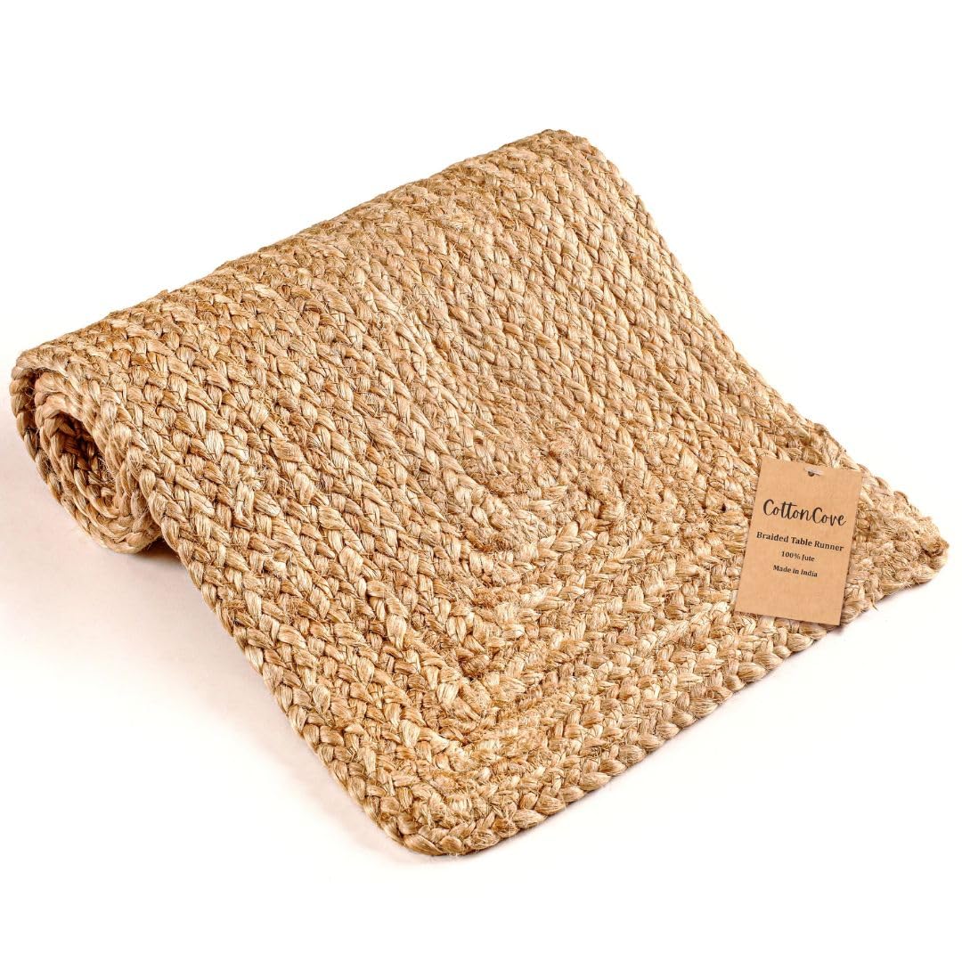 Photo 1 of CottonCove Natural Jute Braided Table Runner 36 inches Long - 13x36 Farmhouse Jute Burlap Braided Table Runners - 100% Jute Handcrafted Rustic Vintage Dining Table Runner Natural