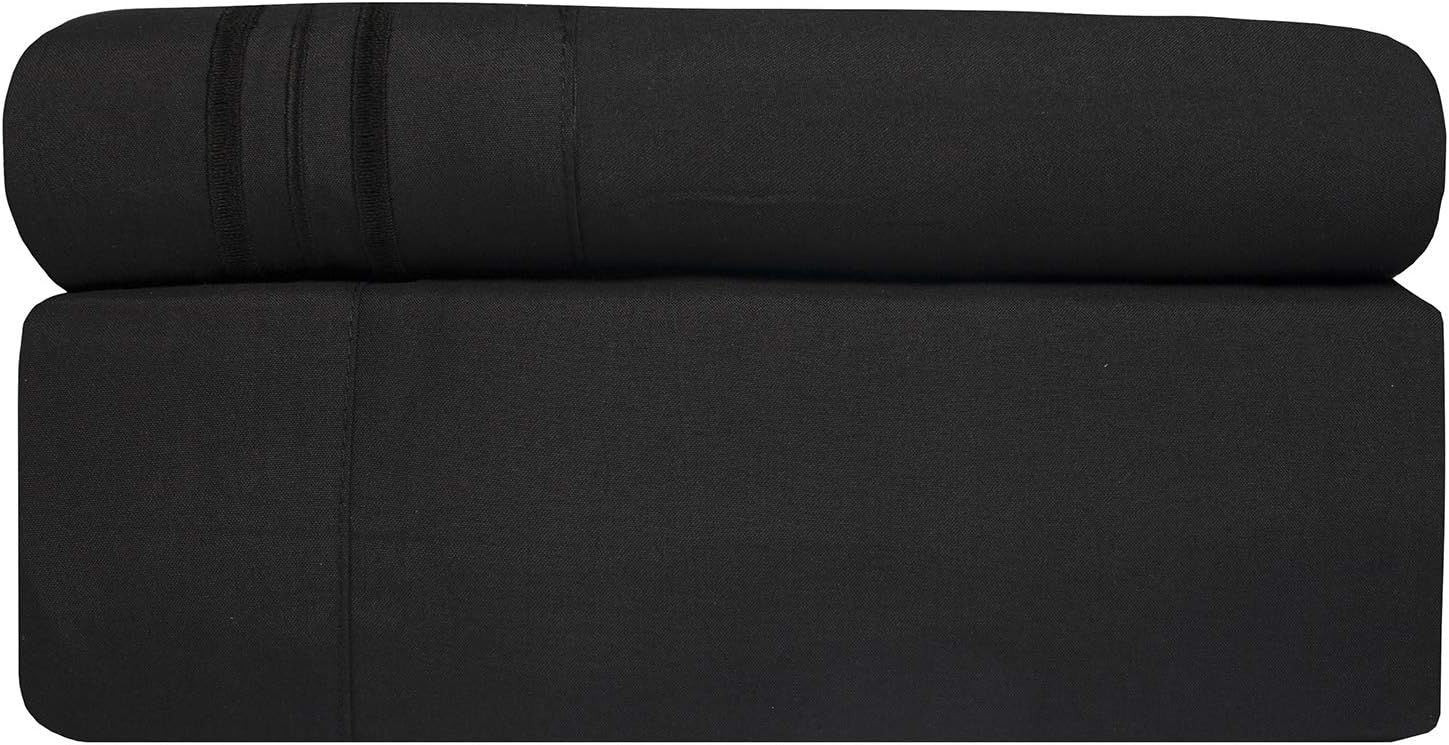 1800 Thread Count Sheet Set – Soft Egyptian Quality Brushed Microfiber Hypoallergenic Sheets – Luxury Bedding Set with Flat Sheet, Fitted Sheet, 2 Pillow Cases, Queen, Black: Home & Kitchen