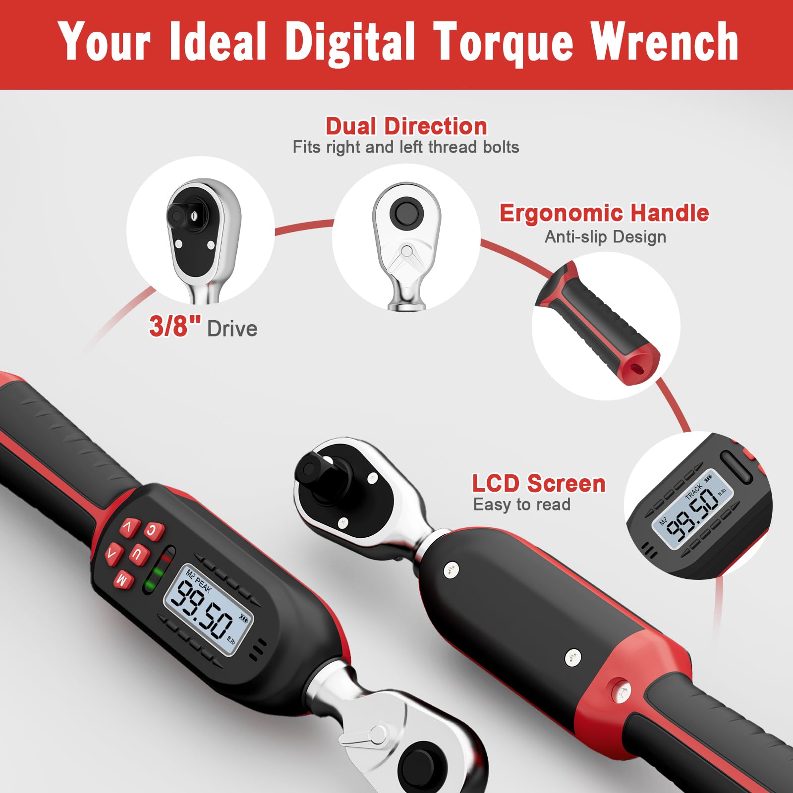 Mua Digital Torque Wrench 3/8 Inch drive(5-99.5 ft-lbs./6.8-135Nm), ±2% ...
