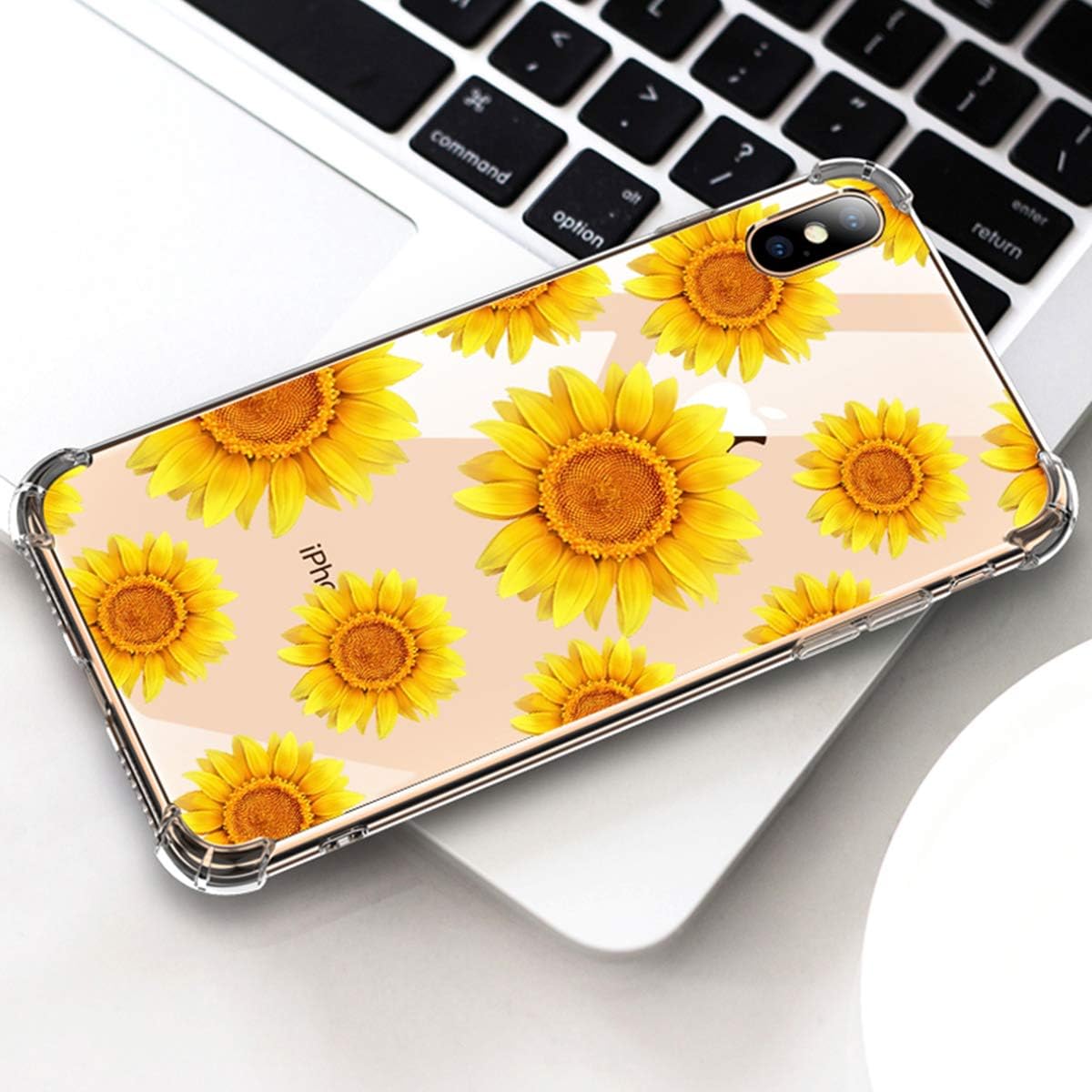 GLBYDLO Compatible with iPhone Xs/iPhone X, Sunflower Flower Floral Pattern Clear Design Transparent Shock Absorbent Protective Case Cover for iPhone X/iPhone Xs