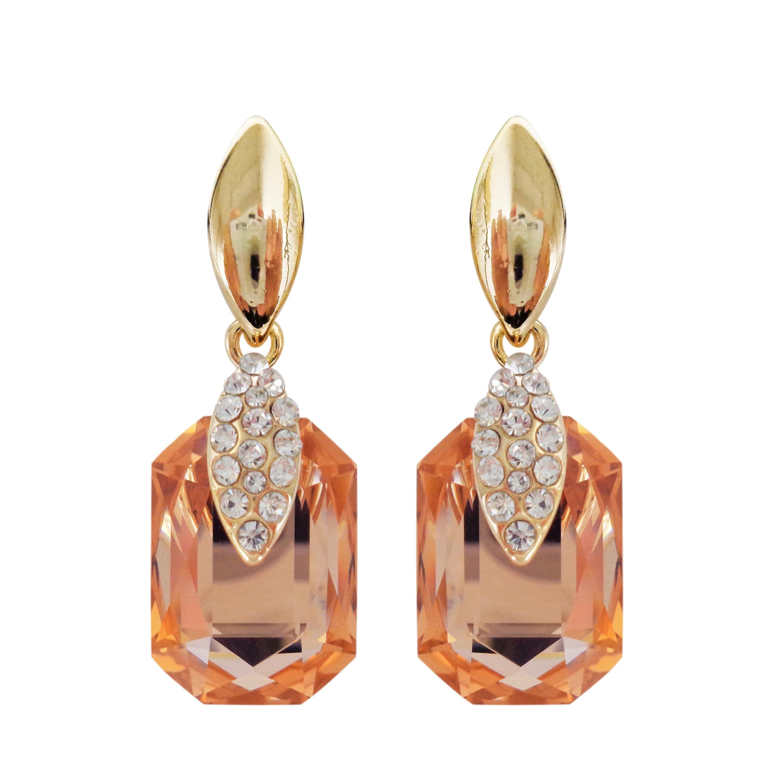 Navachi 18k Gold Plated Champagne Crystal Square Zircon Drop Az2490e Ear Stud Earrings