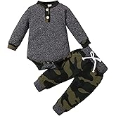 FOCICI Newborn Baby Boy Clothes Fall Winter Infant Outfits For Boys Long Sleeve Button Romper and Plaid Pants 2pcs Set