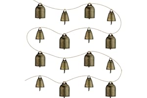 ACOSTOP 16 Pcs Vintage Christmas Bells Decorations - 6.5ft Bronze Cow Christmas Bell Garland Ornaments for Xmas Tree/Front Door/Fireplace/Stair Railing/Wall Decor