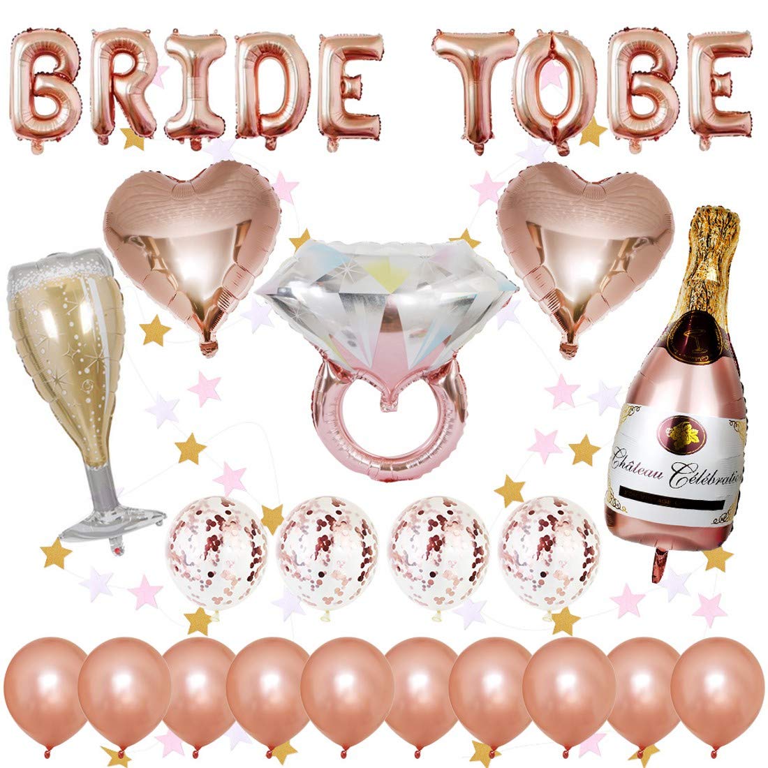 DOJoykey Rose Gold Hen Party Decoration Balloons, 1 pcs BRIDE TO BE Letter Balloons, 14 pcs Latex Balloons, 5 pcs Foil Balloons, 2M Hanging Garland for Bridal Shower Decoration