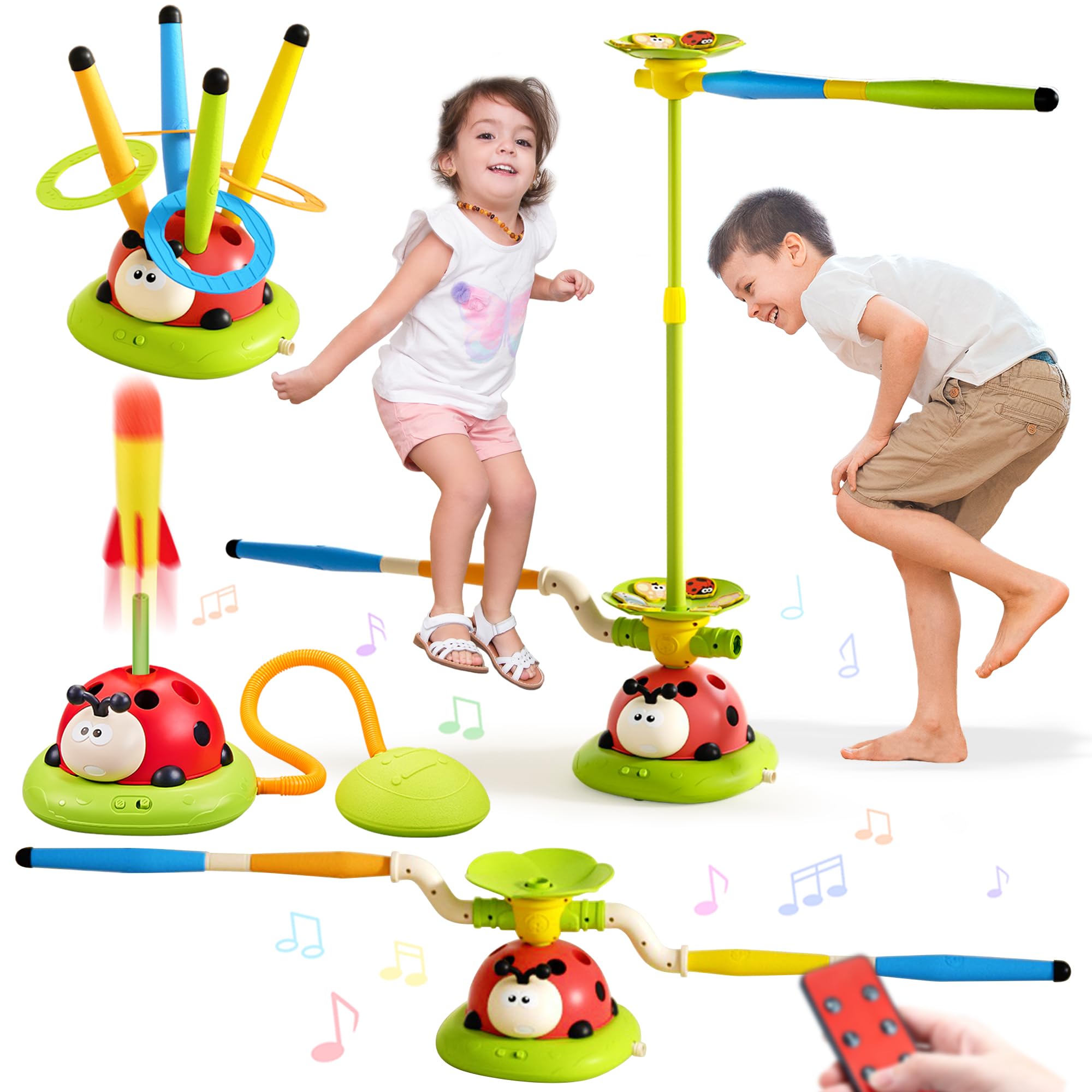 Photo 1 of **MISSING PARTS**Pobaiyi 5 in 1 Musical Jump Toys, Toss Ring Game Stomping Launch Rocket Launcher for Kids, Obstacle Avoidance & Jump Squating Toy Games Remote Control Outdoor & Indoor Toys for Ages 4-8 8-13