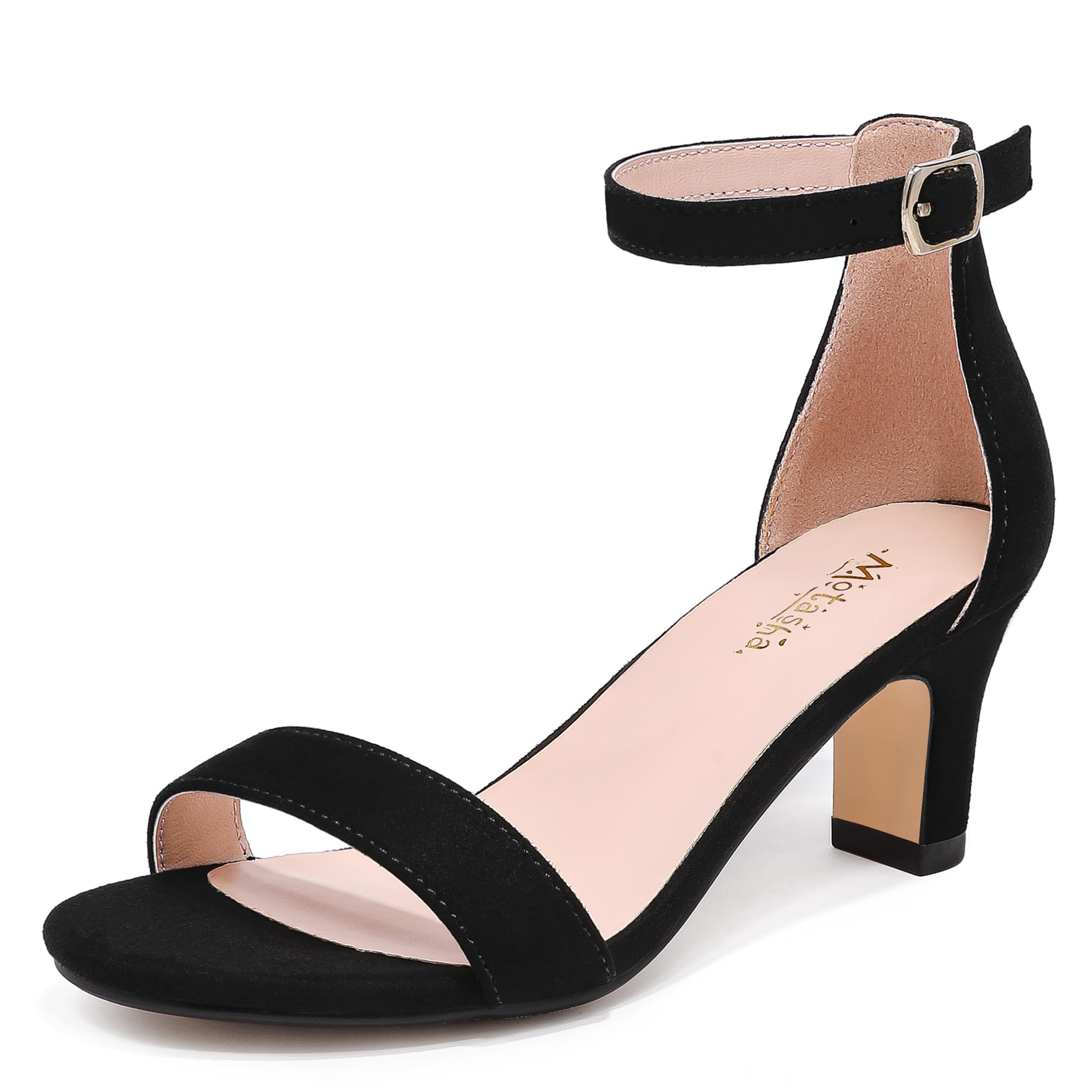 Photo 1 of Motasha Girls Heels High Heels for Kids Black Girls Dress Shoes Open Toe Ankle Strap Pump Little Big Girl Sandals Size 4 Flower Girl Shoes Teen Heel Party Wedding (M7206Suede Black 4)