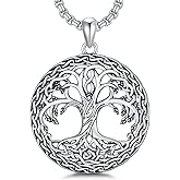 Lattd Tree of Life Necklace 925 Sterling Silver Celtic Knot Tree Pendant for Men Women, w/Stainless Steel Chain 22 + 2 Inch