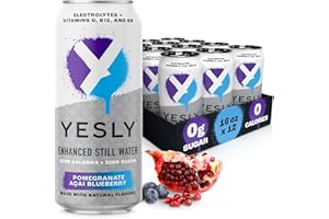 Yesly ﻿Hydrating Electrolyte Vitamin Water, 16 Fl Oz - Zero Sugar, Zero Calorie Water with Vitamins C, B12 & B6 and No Artificial Sweeteners - Pomegranate Acai Blueberry (Pack of 12)
