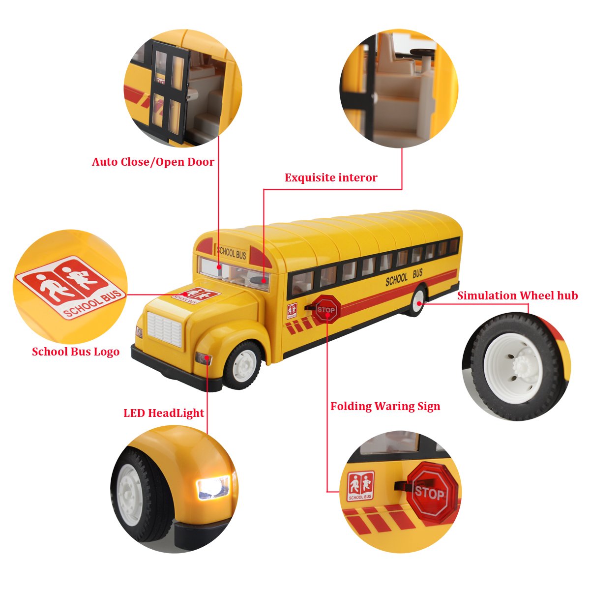 Hugine 2.4G Primary School Bus Yellow RC Bus With Opening Doors And Realistic Sounds 6 Channel Remote Control City Bus Rechargeable Toy For Kids (Yellow)