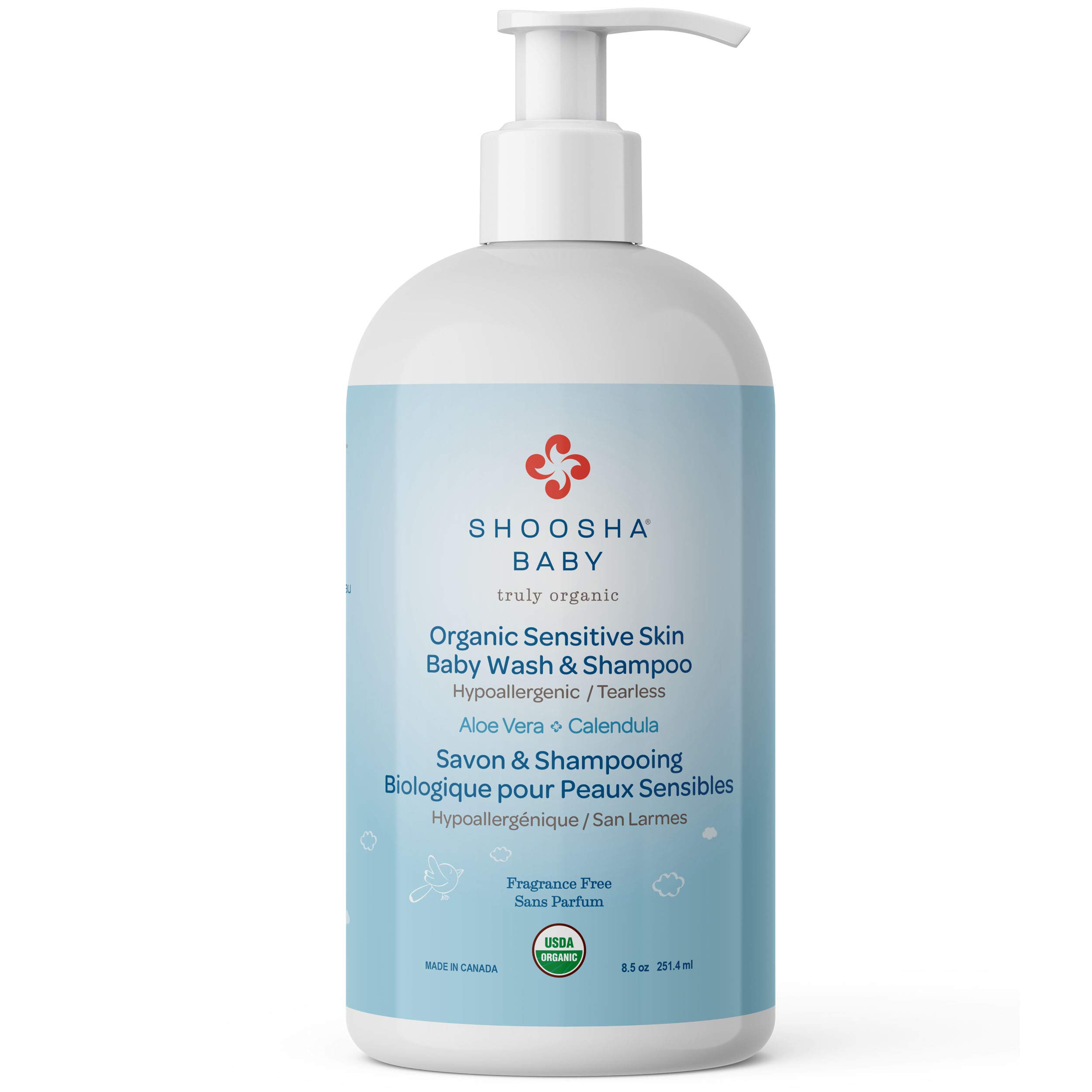 Shoosha USDA certified Organic Shampoo and Body Wash for babies and kids, Great for Sensitive Skin, All natural made from food grade ingredients, Fragrance and Tear Free, Hypoallergenic