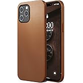 SURPHY Designed for iPhone 12 Pro Max Case 6.7 inch, Premium Faux Leather Phone Case (with Metallic Buttons & Microfiber Lining) Compatible with iPhone 12 Pro Max, Brown