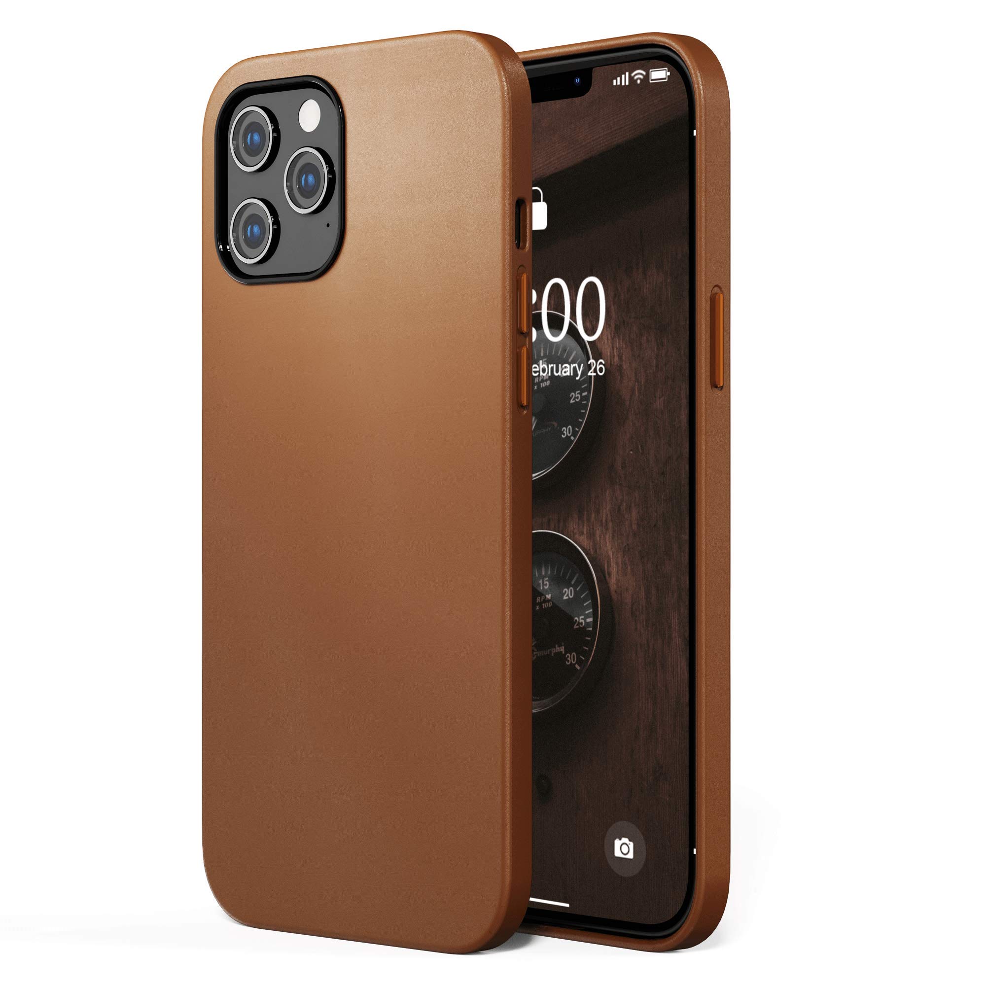 SURPHY Leather Case Compatible with iPhone 12 Pro Max Case 6.7 inch, Premium PU Leather Case Cover (with Metallic Buttons & Microfiber Lining) for iPhone 12 Pro Max, Brown
