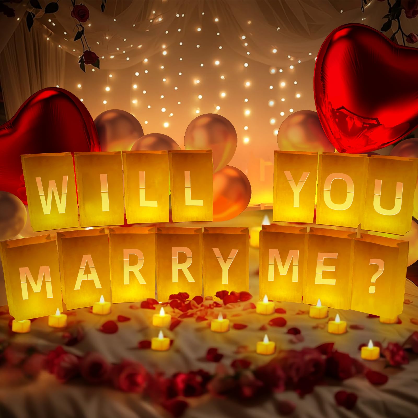 Photo 1 of Will You Marry Me ? Light Up Letters, Include Light up Letters, with Tea Lights Candles, Latex Balloons, Aluminum Balloons and Rose Petals, Anniversary and Valentines' Day Decorations for WomenLPNPMEZ7596610
