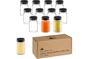 VOLCANOES CLUB 2oz Glass Jars with Lids - Glass Shot Bottles Set for Liquids, Juicing, Ginger Shot, Sample - Small Containers