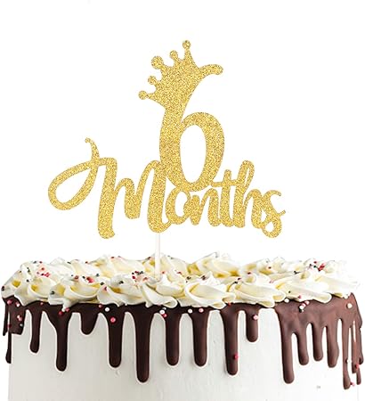 Amazon Com 6 Months 1 2 Birthday Cake Topper Double Sided Gold Glitter Half Birthday Baby Shower First Birthday Party Decorations Toys Games