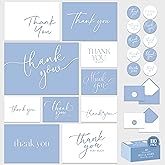 Decorably 110 Pack Embossed 5x3.5in White and Blue Thank You Cards Bulk with Envelopes and Stickers, 10 Folded Minimalist Designs, Blank Inside - Baby Shower, Wedding, Birthday, Gifting, Mailing
