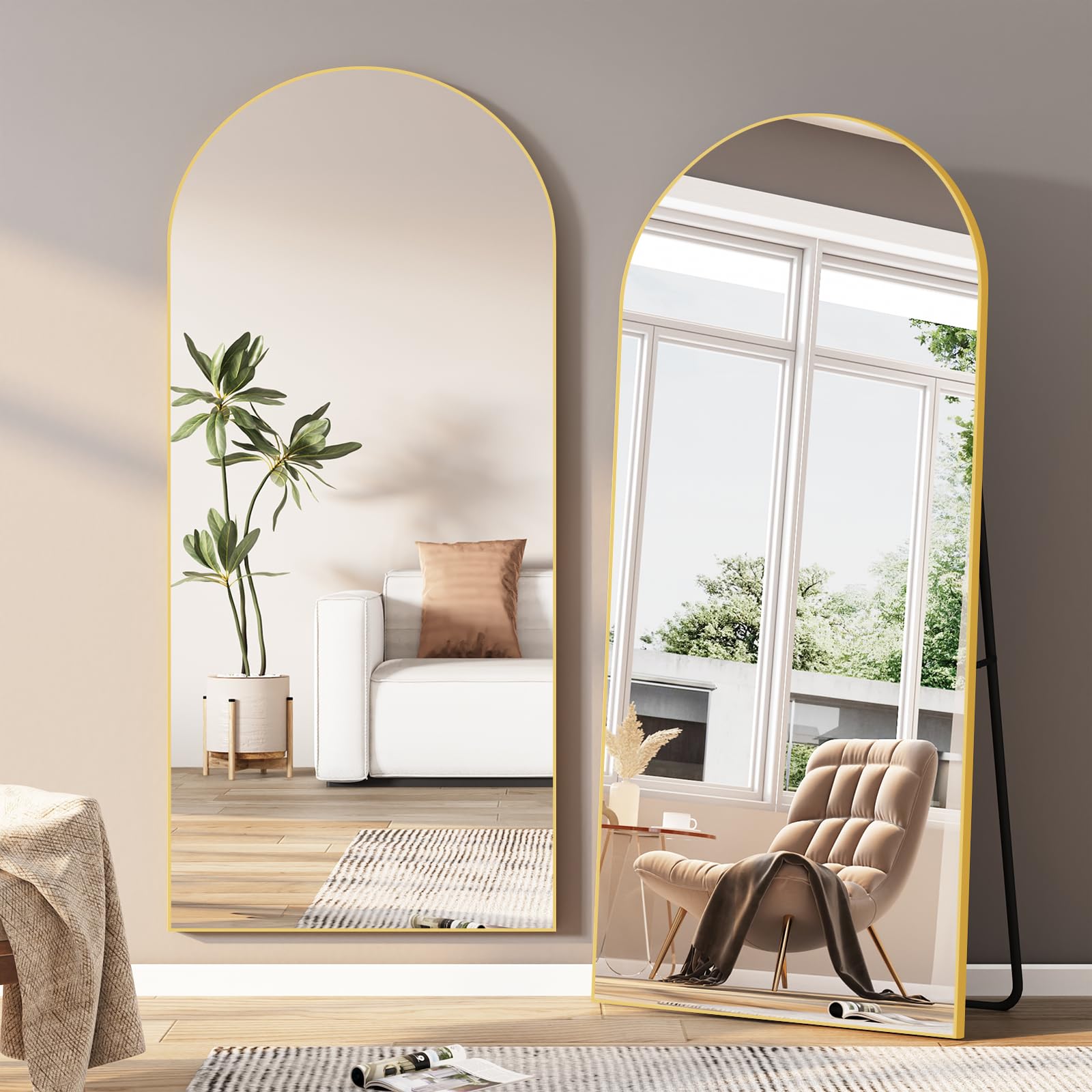 Photo 1 of Aqoiiop Full Length Mirror, 71"X31" Large Arched Mirror, Hanging or Leaning for Wall, Aluminum Frame Floor Mirrors, Freestanding Full Body Mirrors for Living Room Bedroom Cloakroom, Gold