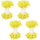 FdcLixuvol 2mm Yellow Pearl Double Heads Handmade Flower Stamen, 1600PCS Yellow Long Flower Stamen Artificial Paper Stamens for Christmas Wedding Blossom Making Scrapbook Decoration
