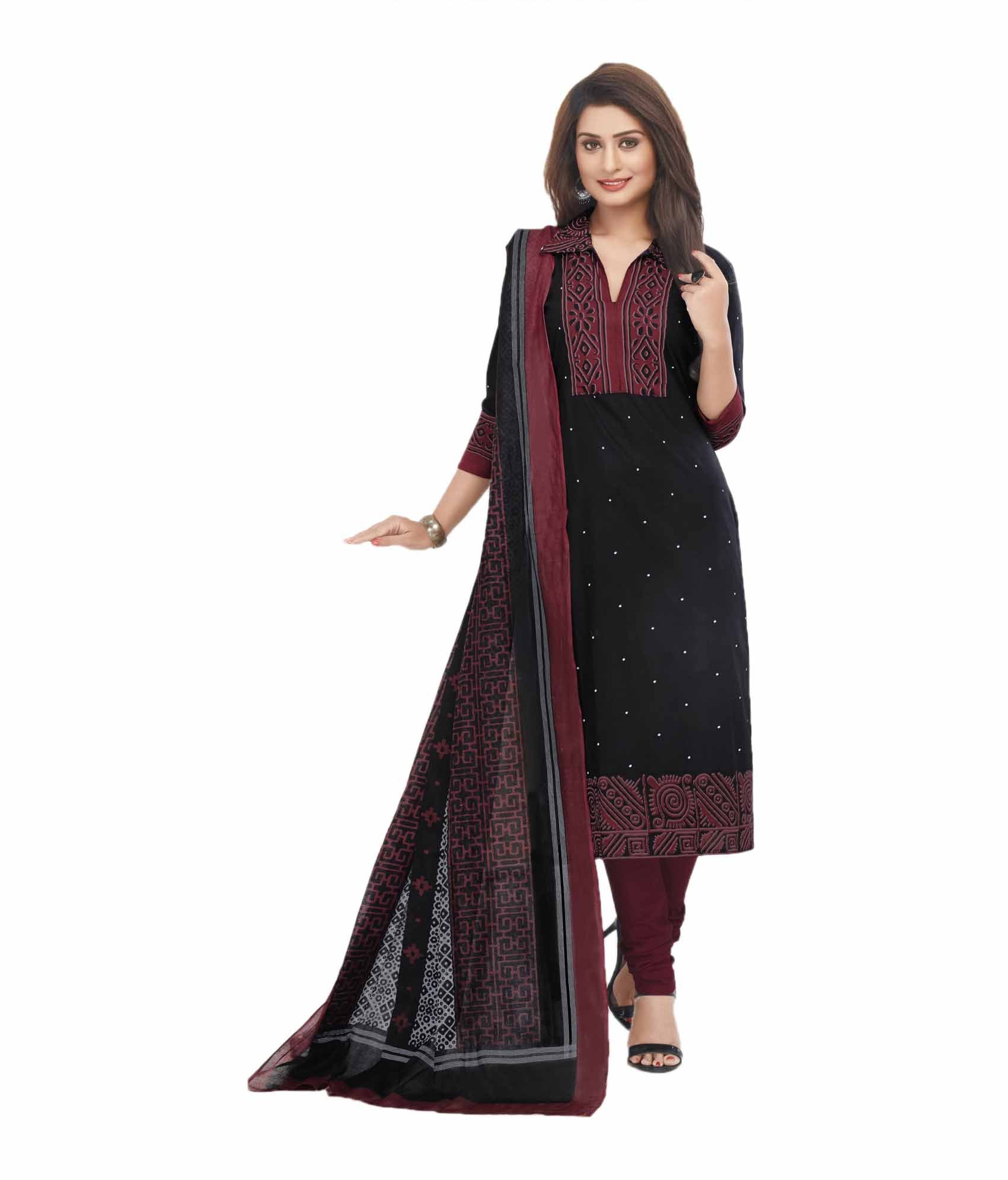 Photo 1 of Miraan Women's Cotton Printed Readymade Salwar Suit XX-Large Black