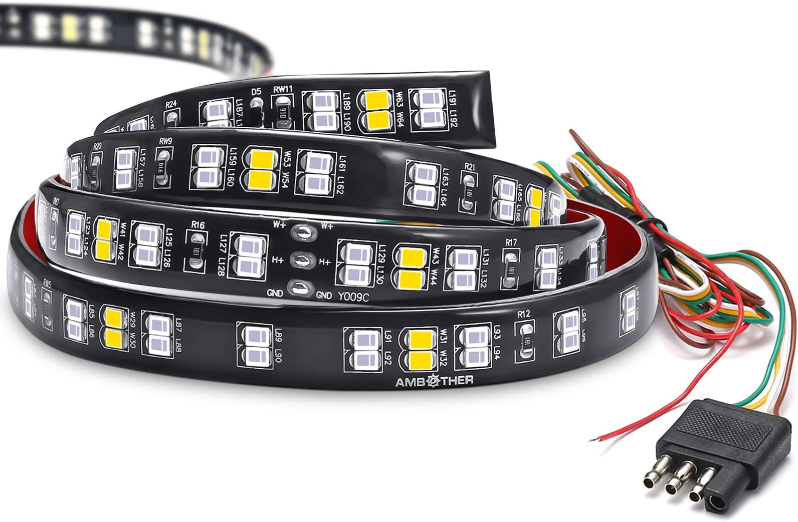 AMBOTHER 60-Inch Tailgate Light Bar Double Row Waterproof Light Strip Running Turn Signal Brake Reverse Tail Lights No Drill Install for Pickup Trucks Trailer Car RV Van, Red White