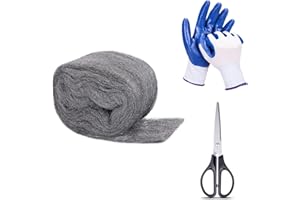 Apalie 1Pack Steel Wool for Mice Control 3.2" x10.5 ft Wool, Gap Filler for Home & Garage, DIY Bundle with Gloves & Scissors