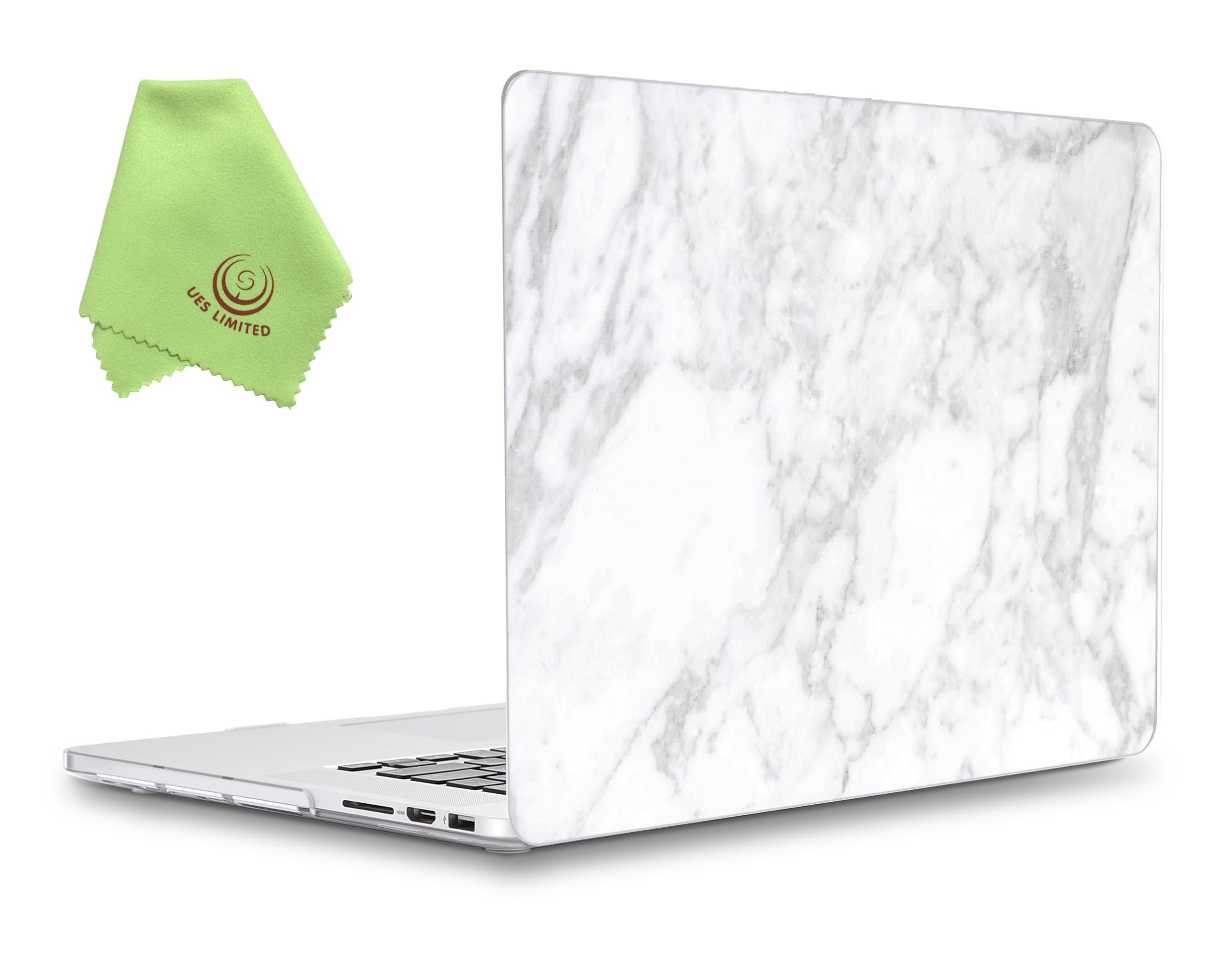 UESWILL Marble Pattern Smooth Hard Shell Case Cover Compatible with MacBook Pro 15 inch with Retina Display (Model: A1398), No CD-ROM, No Touch Bar, (White)