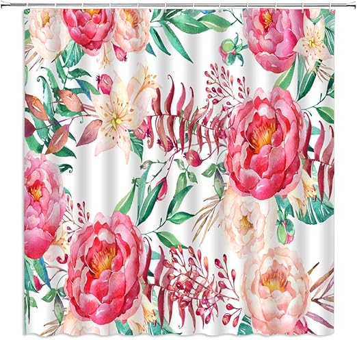 Amazon Com Jingjiji Watercolor Flowers Shower Curtain Pink Peony White Orchid Flower Leaves Spring Summer Bloom Colorful Design Of Tropical Exotic Plants Bathroom Decoration Polyester Fabric With Hook 70 X 70 Kitchen