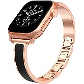 Luxury Slim Watch Bands for Women Compatible with Apple Watch 38mm 40mm 41mm 42mm (S10) Jewelry Dressy Bracelet Metal Strap Adjustable for iWatch Series 10/9/8/7/6/5/4/3/2/1/SE, Rose Gold