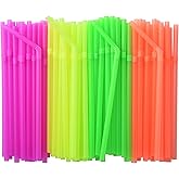 ALINK 500-PCS Neon Colored Flexible Drinking Straws, Plastic Disposable Bendy Straws - 7.75" x 0.23"