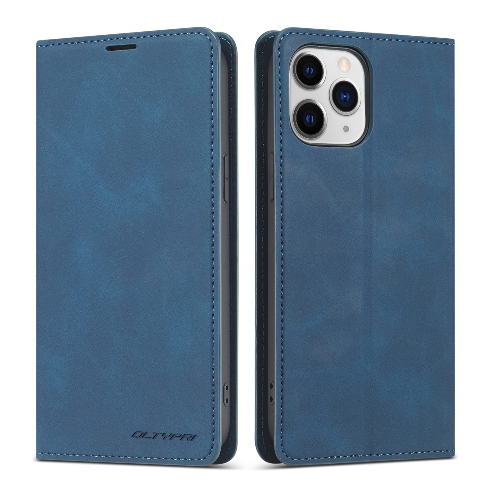 QLTYPRI Case for iPhone 11 Pro, Premium PU Leather Cover TPU Bumper with Card Holder Kickstand Hidden Magnetic Adsorption Shockproof Flip Wallet Case for iPhone 11 Pro (5.8 inch) - Blue
