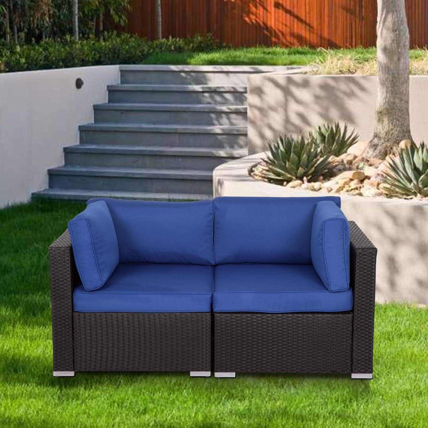 Amazon Com Kinsuite Outdoor Wicker Patio Chairs Loveseat Sofa Pe Rattan Furniture Set Outside Garden Patio Furniture Kitchen Dining