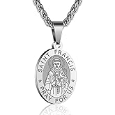 P. BLAKE Oval Saint Christopher/Michael/Joseph/Jude/Virgin Mary/Joseph/Francis/Patrick/Anthony/Benedict/Thomas Necklace for Men Women, Stainless Steel Catholic Patron Pendant with Chain 24 Inches